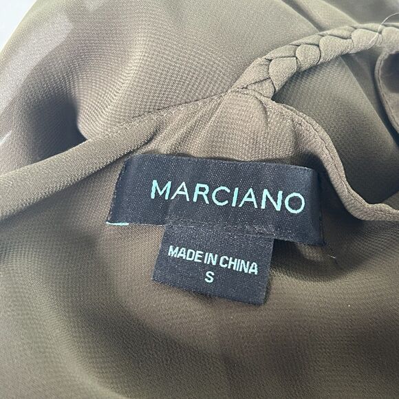 Marciano Olive Green V-Neck Braided Racer Back Straps Flowy Semi Sheer Blouse SM - Picture 7 of 10